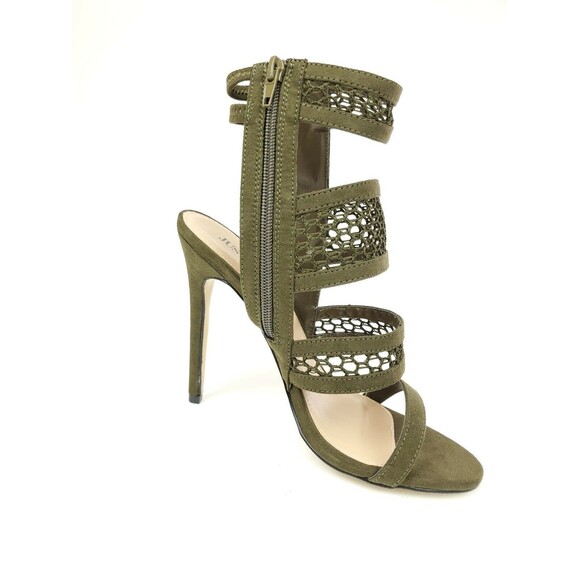Justfab Lonne Olive Mesh Faux Suede Dress Sandals Size US 8 - Picture 2 of 9